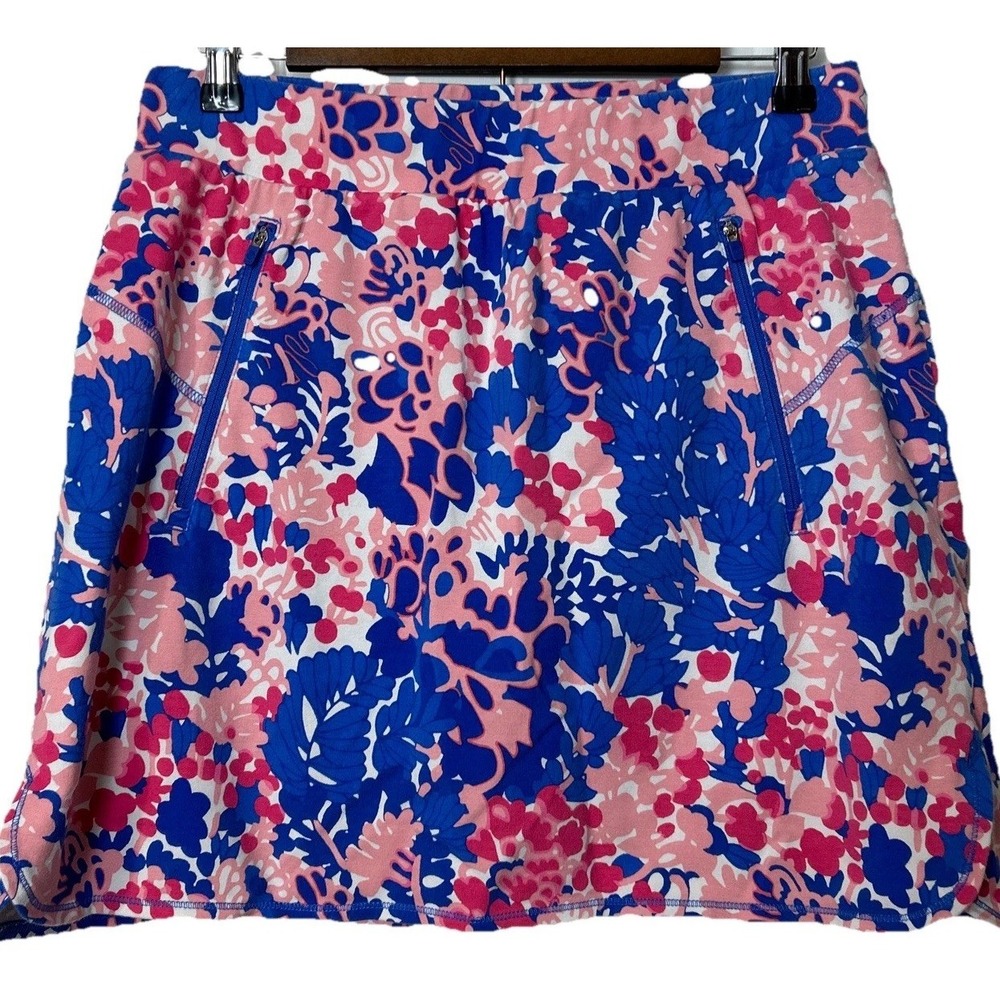 T‎ by Talbots Women's Med Skort Blue Coral Stretch Tennis Pickleball Pockets